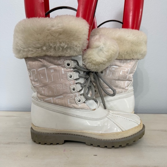 Coach White Patent Leather Leonora Winter Boots Size Size 7 - Picture 2 of 10